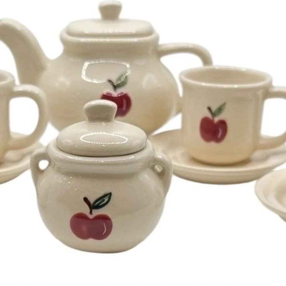 Vintage Style Miniature Apple Tea Set Ceramic Teapot Cups Saucers Creamer‎ Sugar